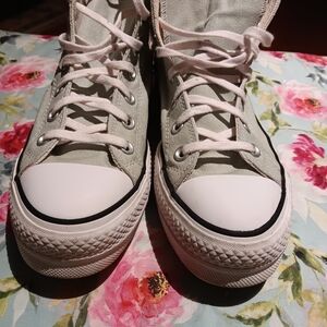 Converse High-Top Sneakers in Light Sage and White